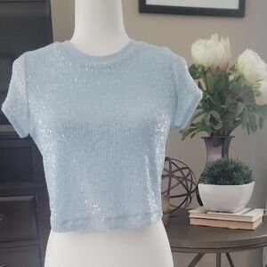 Elegant Blue Sequin Women's Cropped Top